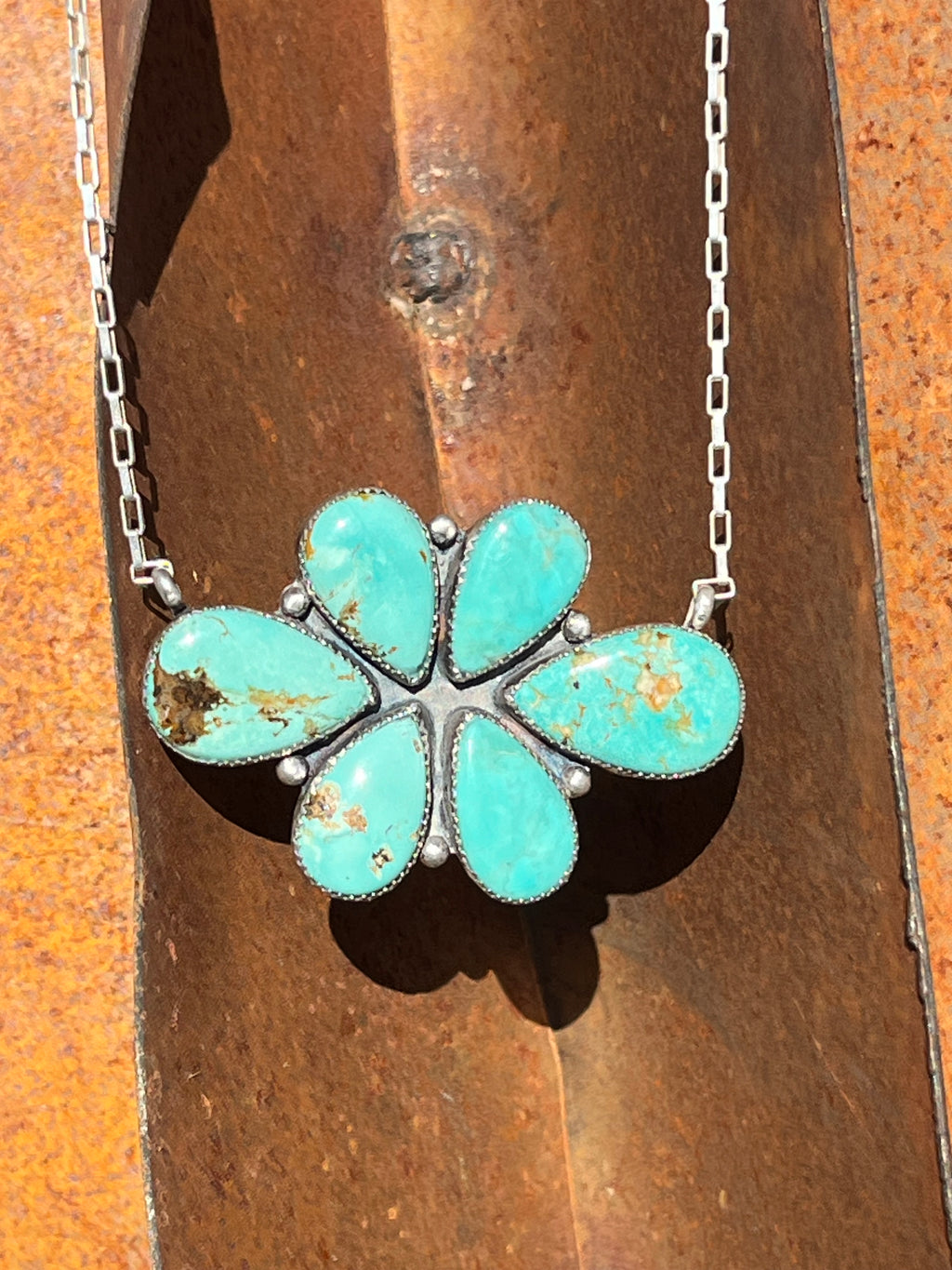 Kingman Turquoise cluster flower necklace