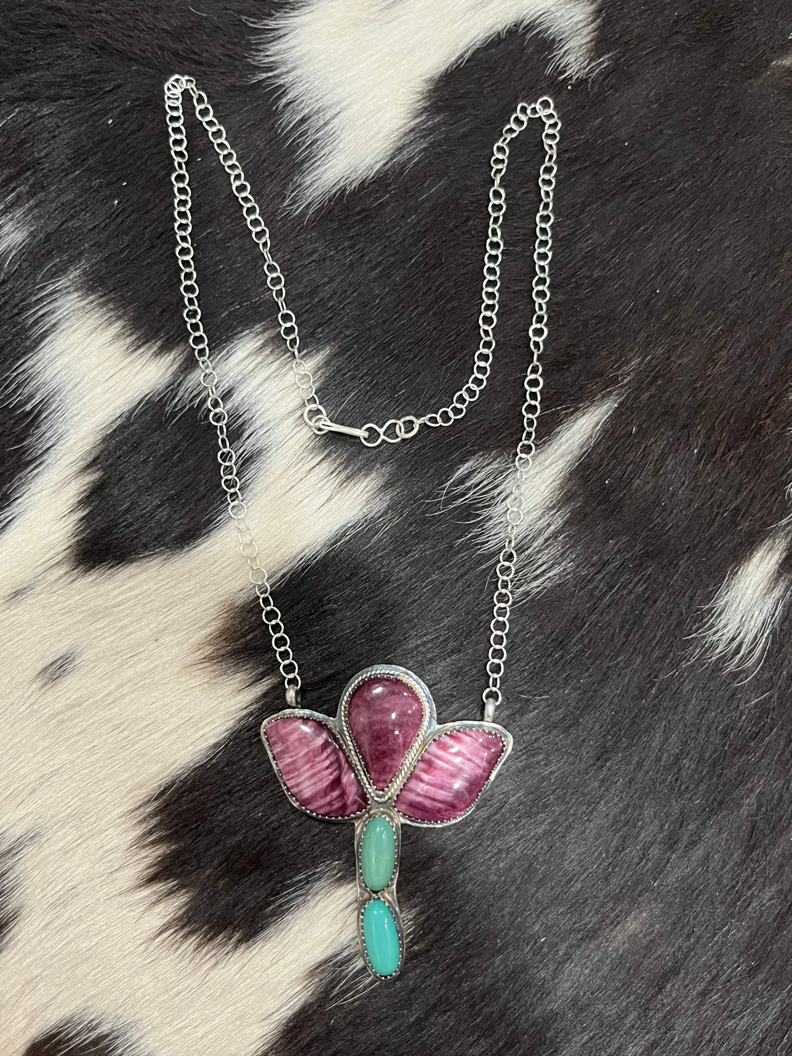 sterling silver spiny oyster handmade tulip flower necklace