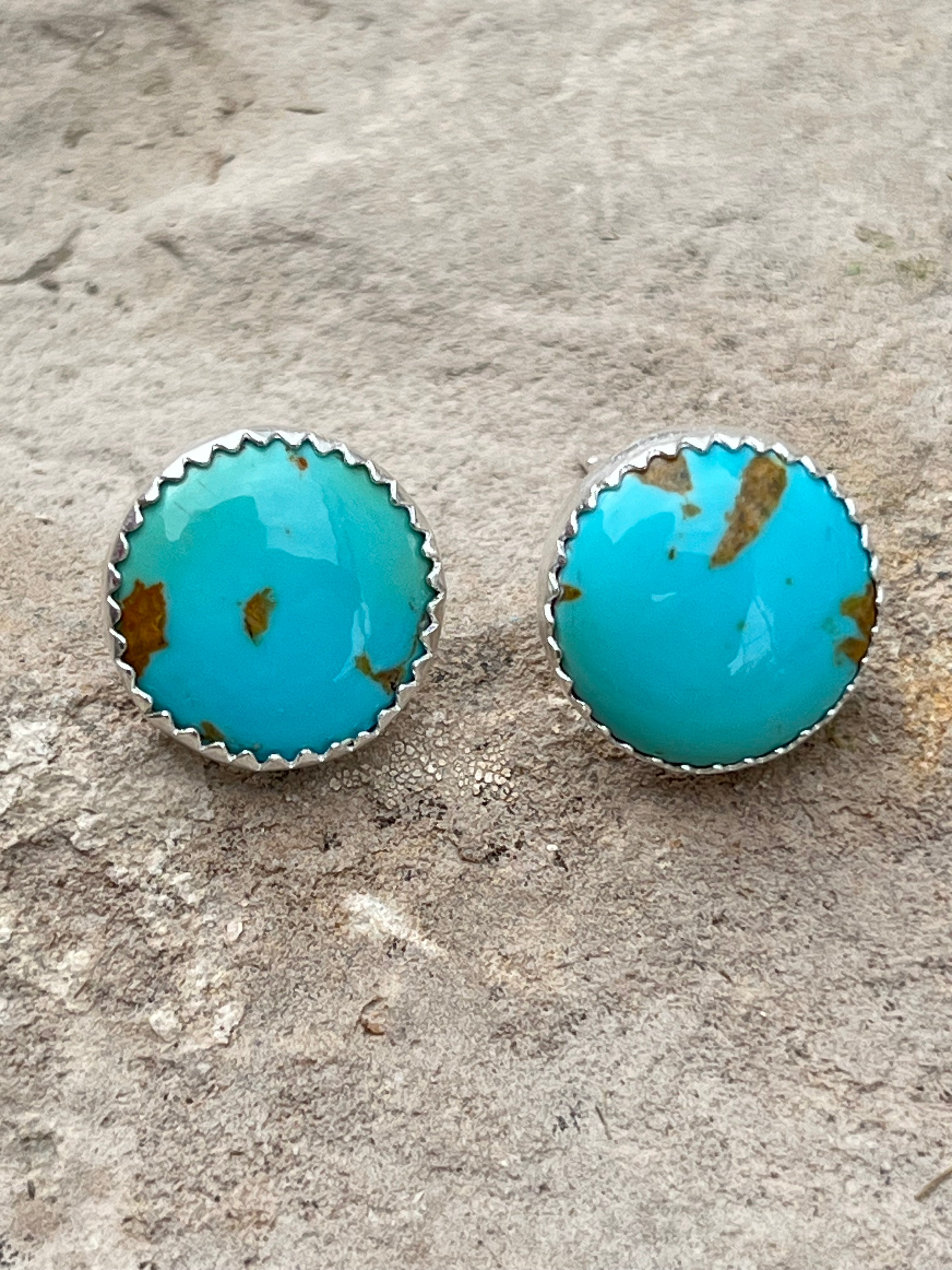 sterling silver turquoise round stud earrings