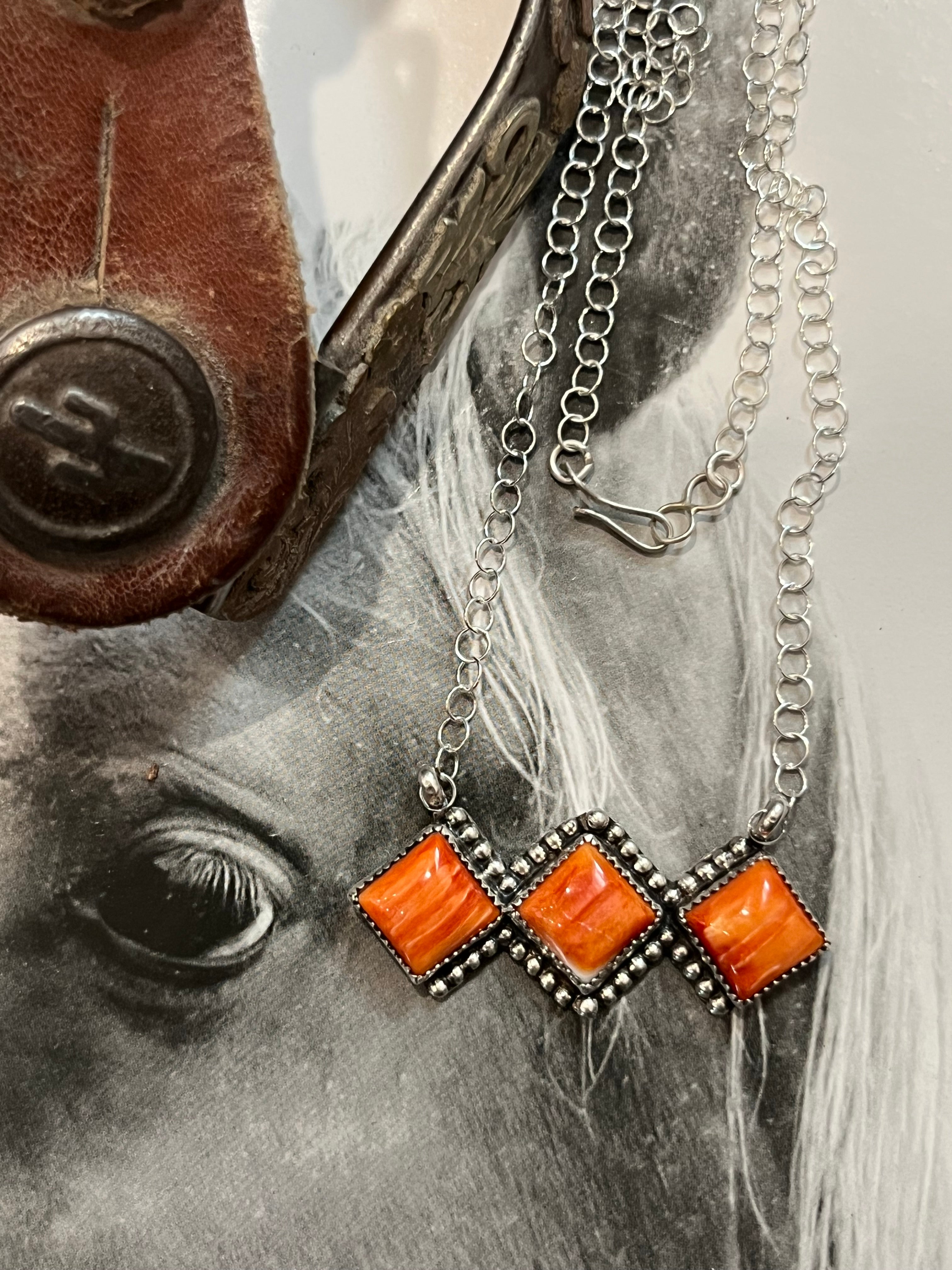 handmade one of a kind sterling orange spiny oyster necklace