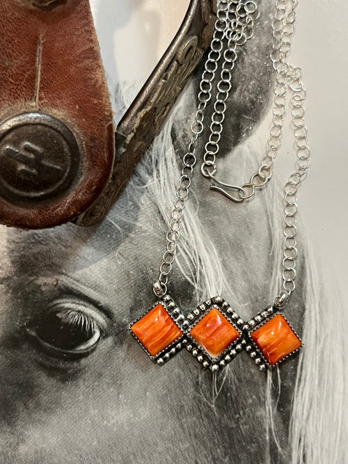 handmade one of a kind sterling orange spiny oyster necklace