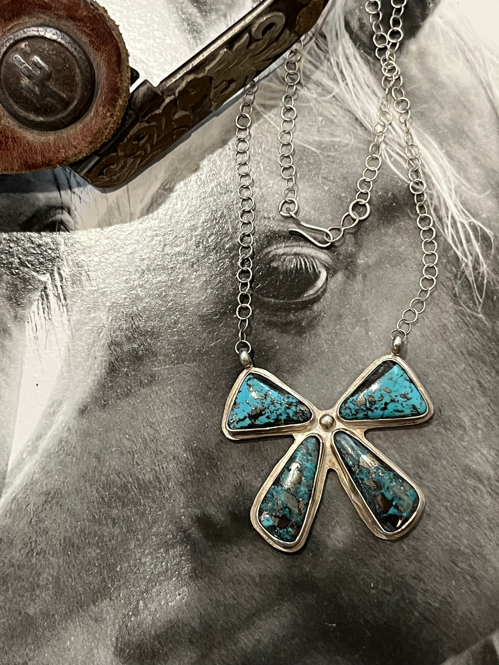 Sterling silver turquoise bow necklace