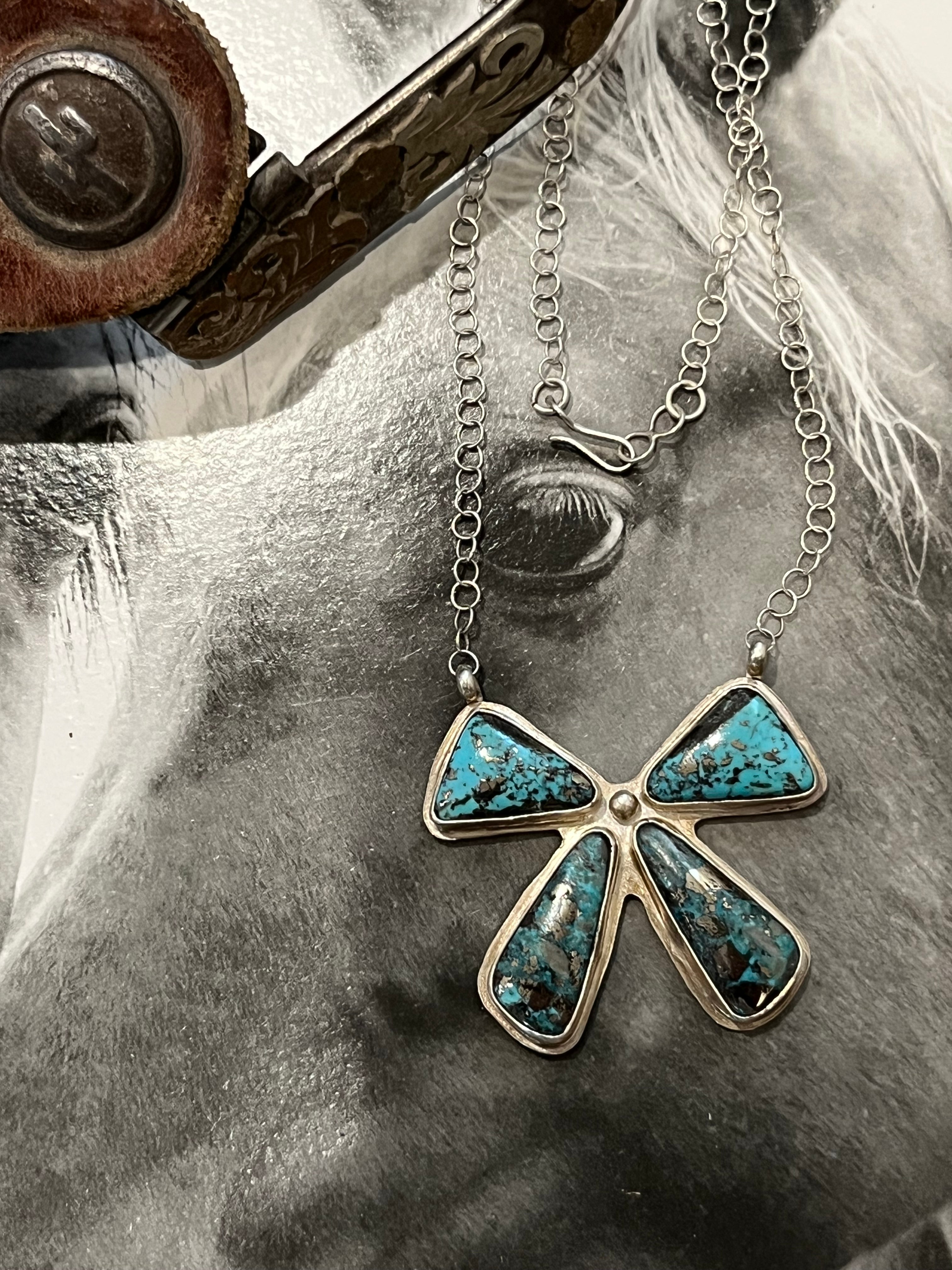 Sterling silver turquoise bow necklace