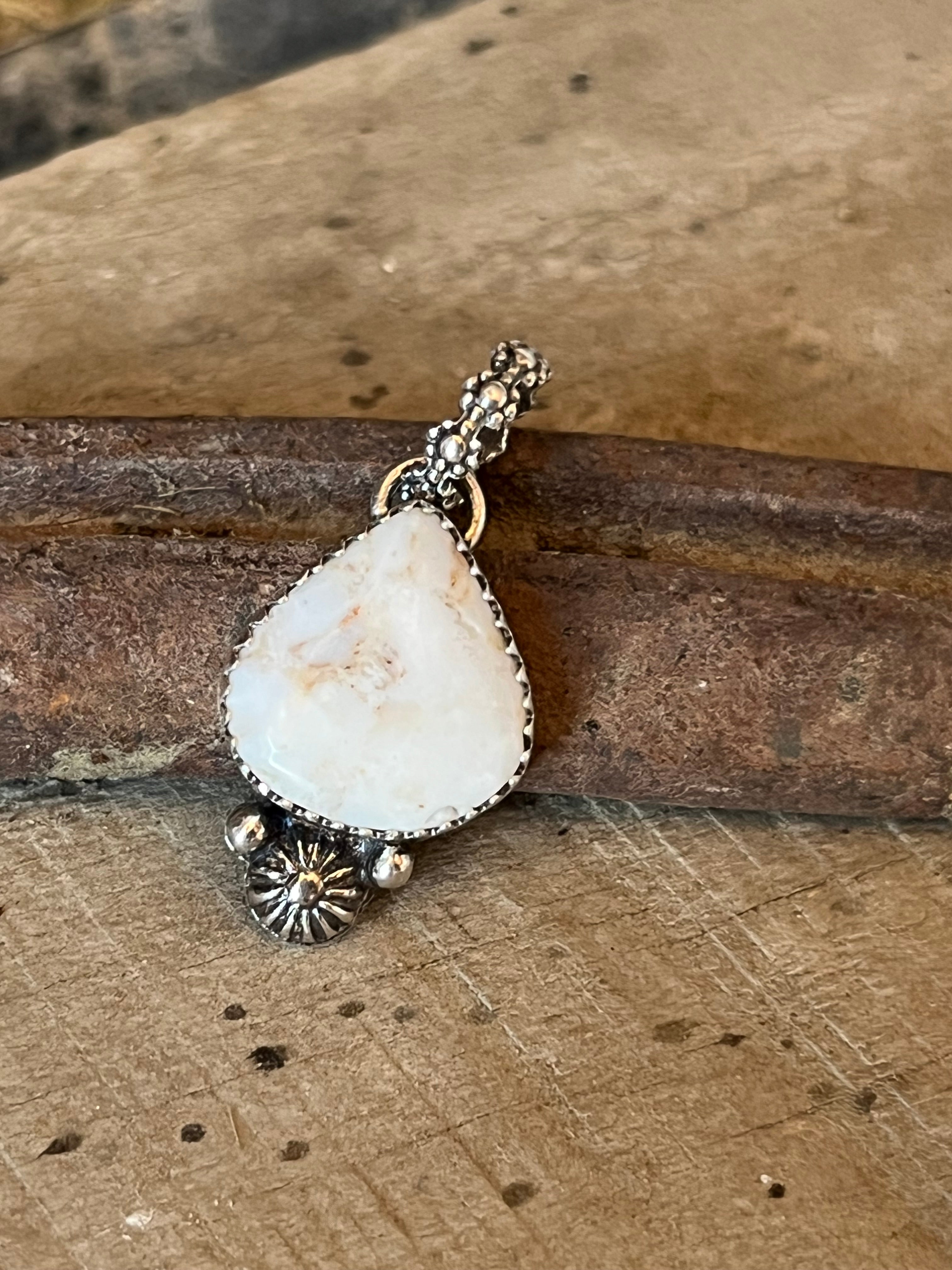 White Buffalo sterling silver pendant handmade 